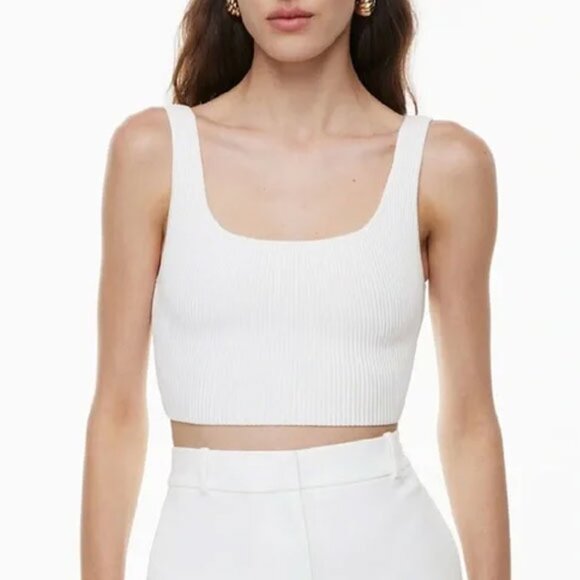 Aritzia Babaton Ribbed Sculpt Knit Bandage Crop Tank Top L White - Picture 1 of 6